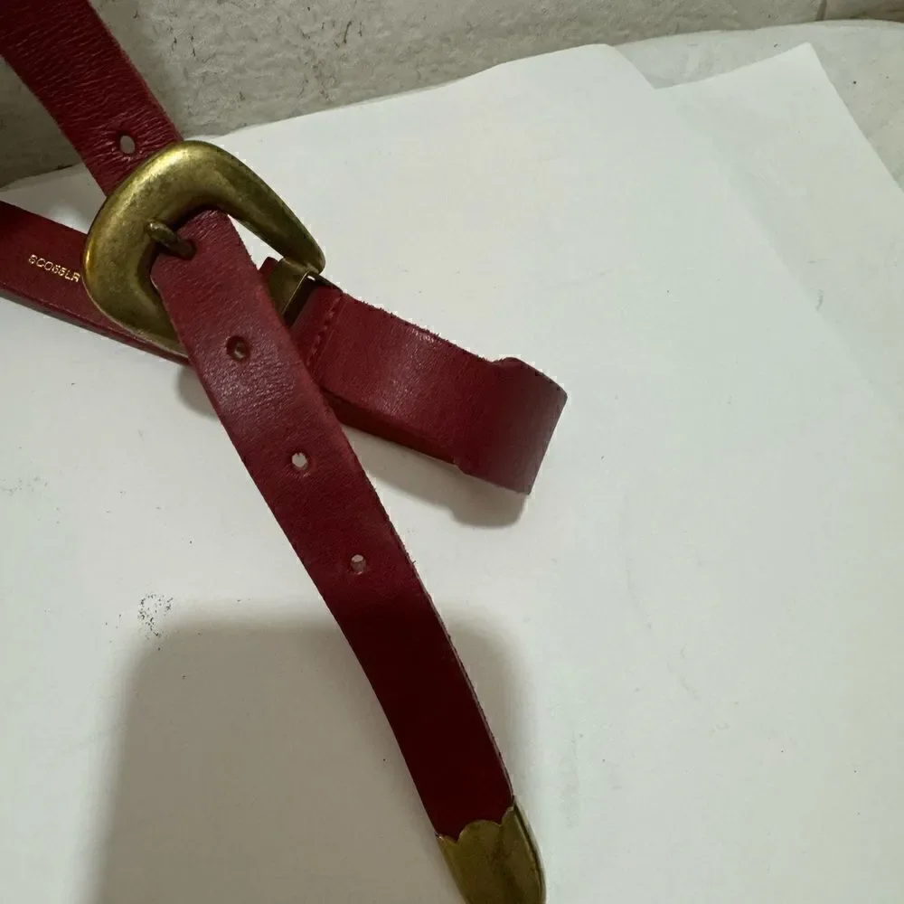 Laura Ashley Red Leather Belt Boho 28/70 VTG Made in England